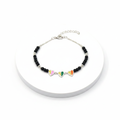 92.5 Silver Kids Bracelet with Pastel Striped Enamel Heart Charms on white background