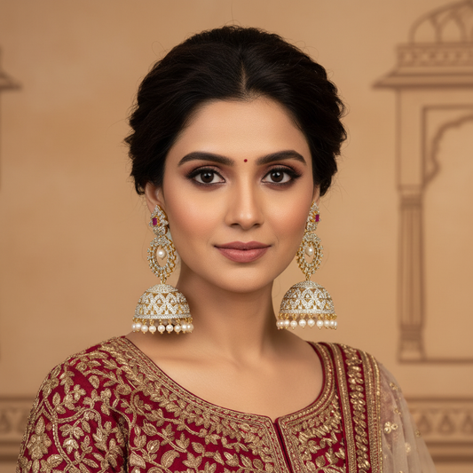 CZ Diamond Chandbali Jhumka – model wear