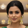 Model wearing Chandbali Polki Jhumki Green