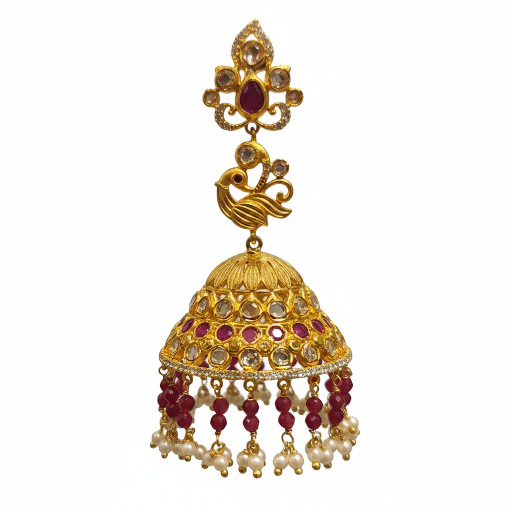 Large Polki Jhumki - Macro Detail Shot