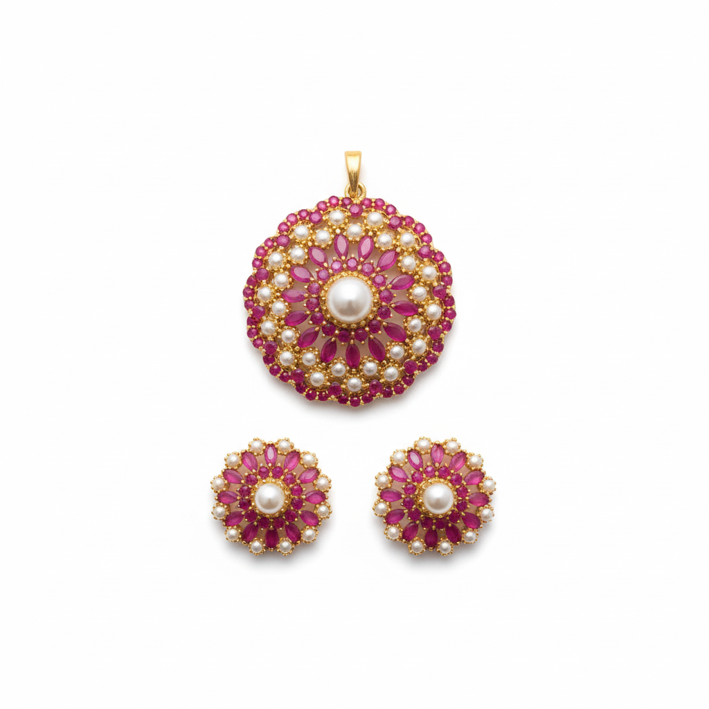 Glow Up with Elegance - Pearls & Gems Pendant Set | Asp Fashion Jewellery
