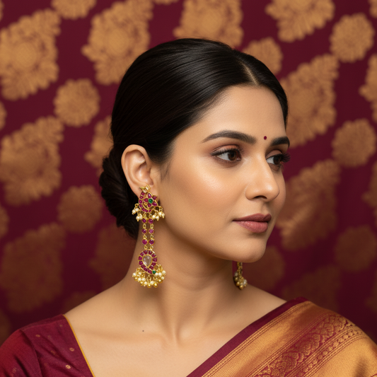 Kempu Polki Long Chandelier Earrings - Lifestyle