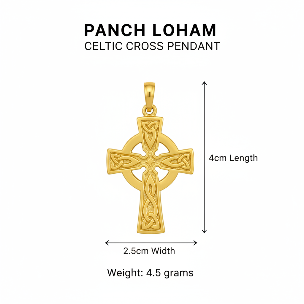 Celtic Cross Locket infographic with dimensions and weight