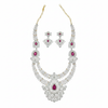 Diamond Replica Long Necklace Set with Ruby Stones – Full Set White Background