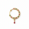 24K gold plated non-piercing nose ring with pink and clear alternating gemstones on white background