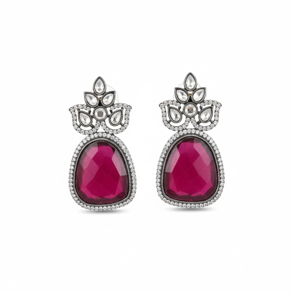 Victorian Kundan Earrings - Ruby Red