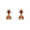 Kempu Pearl Cross Stud Jhumka pair on white background – product shot