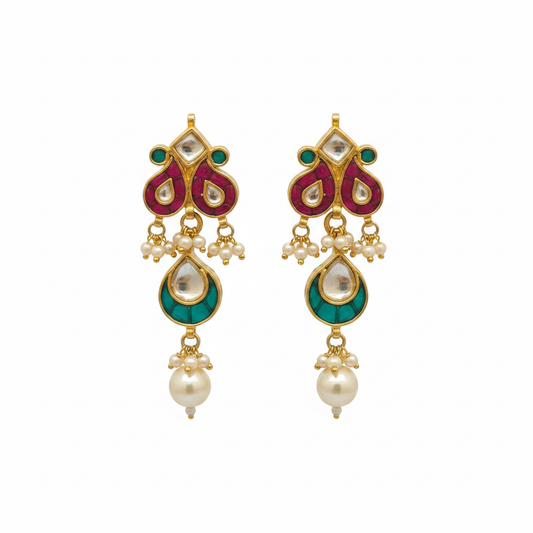 Jadau Kundan Earrings – white background studio shot