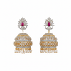 CZ Diamond Jhumka With Pearl Drops - Flat Lay White Background