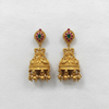 Antique Gold Kemp Peacock Temple Jhumka Earrings flat lay on white background