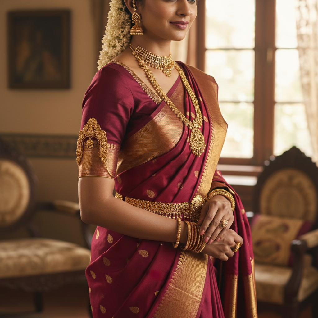 Woman wearing traditional deity vanki armlet