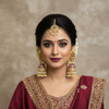 Model wearing Grand Kempu Polki Chandbali Jhumka