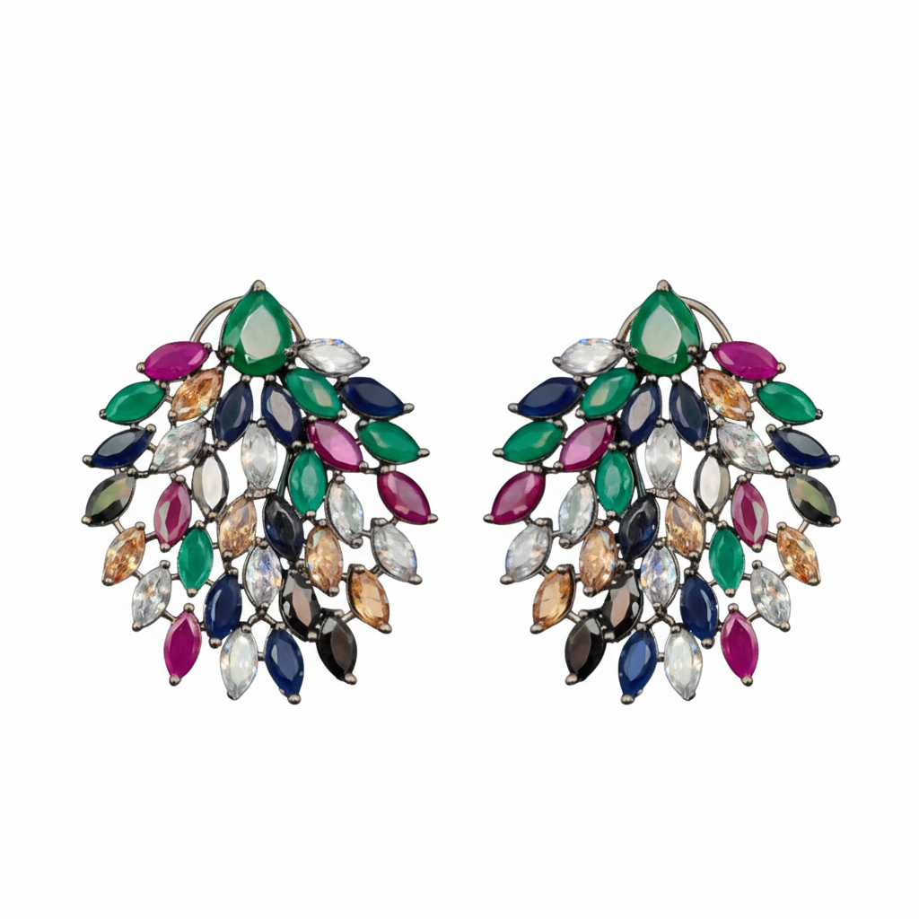 Multicolour Leaf Chandelier Earrings White Background Studio Shot