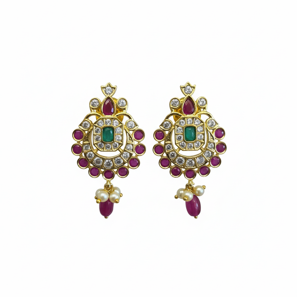 CZ Chandbali Studs - Ruby Variant - White Background Hero