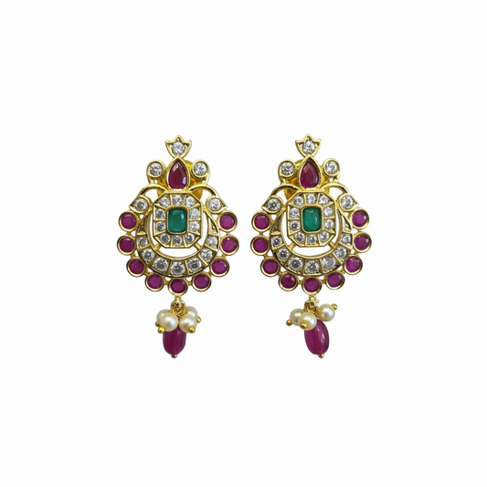 CZ Chandbali Studs - Ruby Variant - White Background Hero