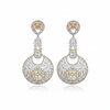 CZ Baguette Disc Chandelier Earrings - White CZ White Background