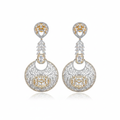 CZ Baguette Disc Chandelier Earrings - White CZ White Background
