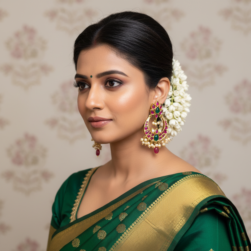 Kempu Chandbali Earrings – model wearing earrings