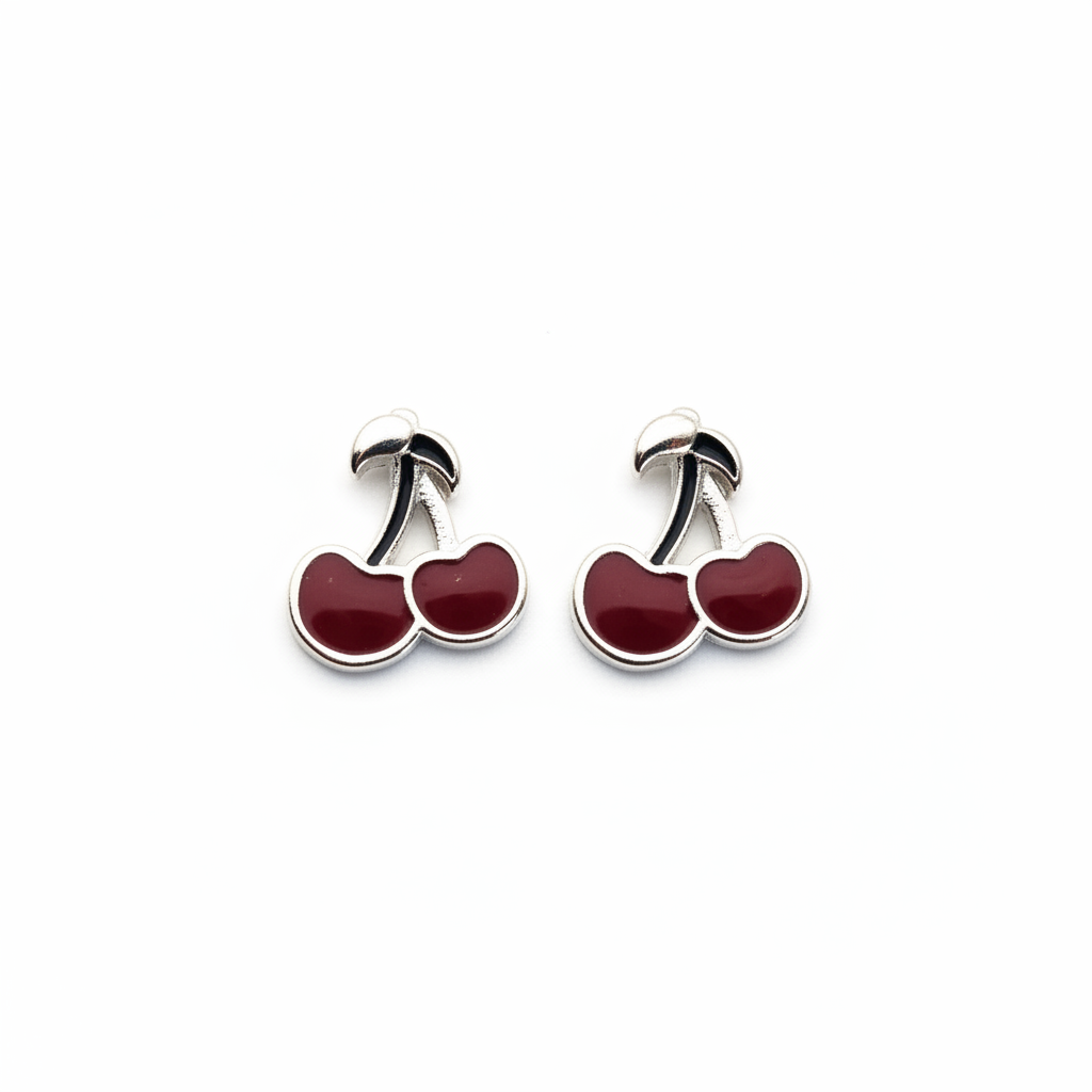 925 Silver Cherry Earrings for Kids - Red Fruit Studs