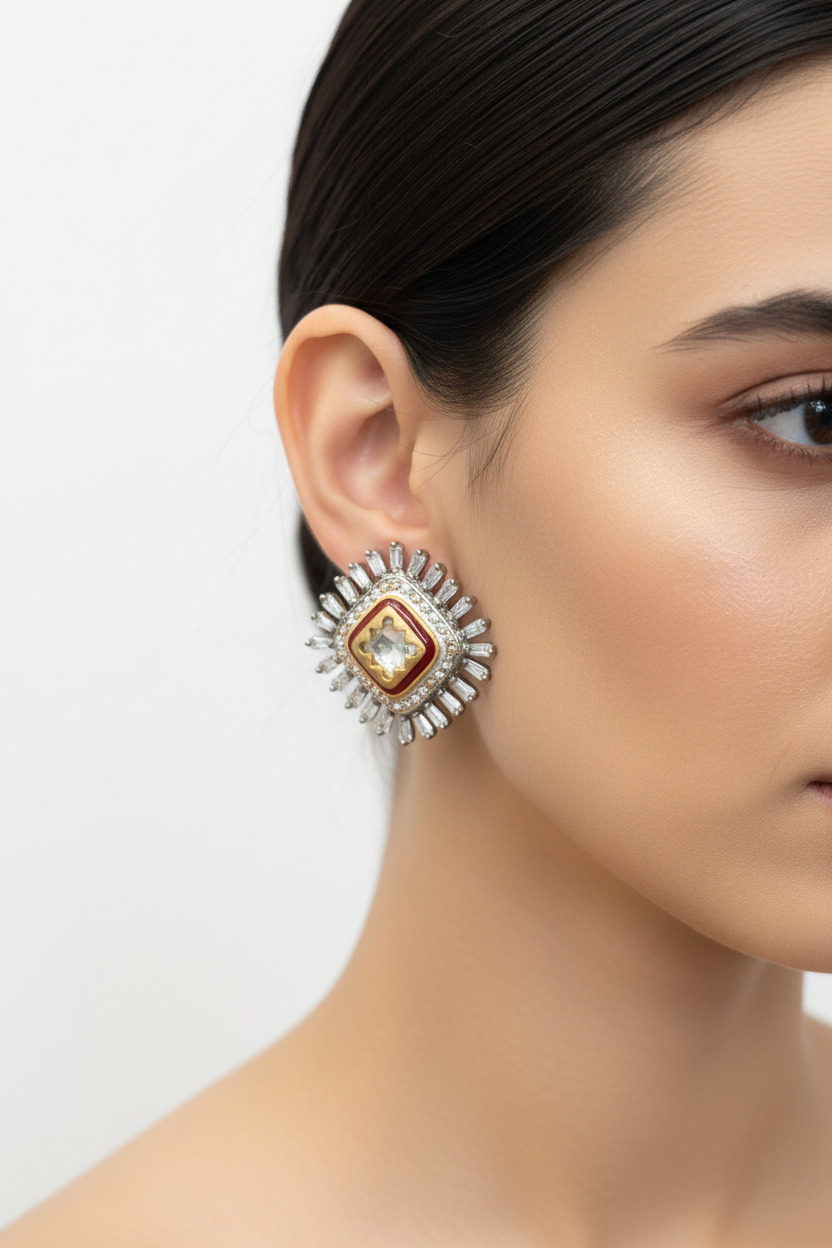 Kundan CZ Studs – Model Wear