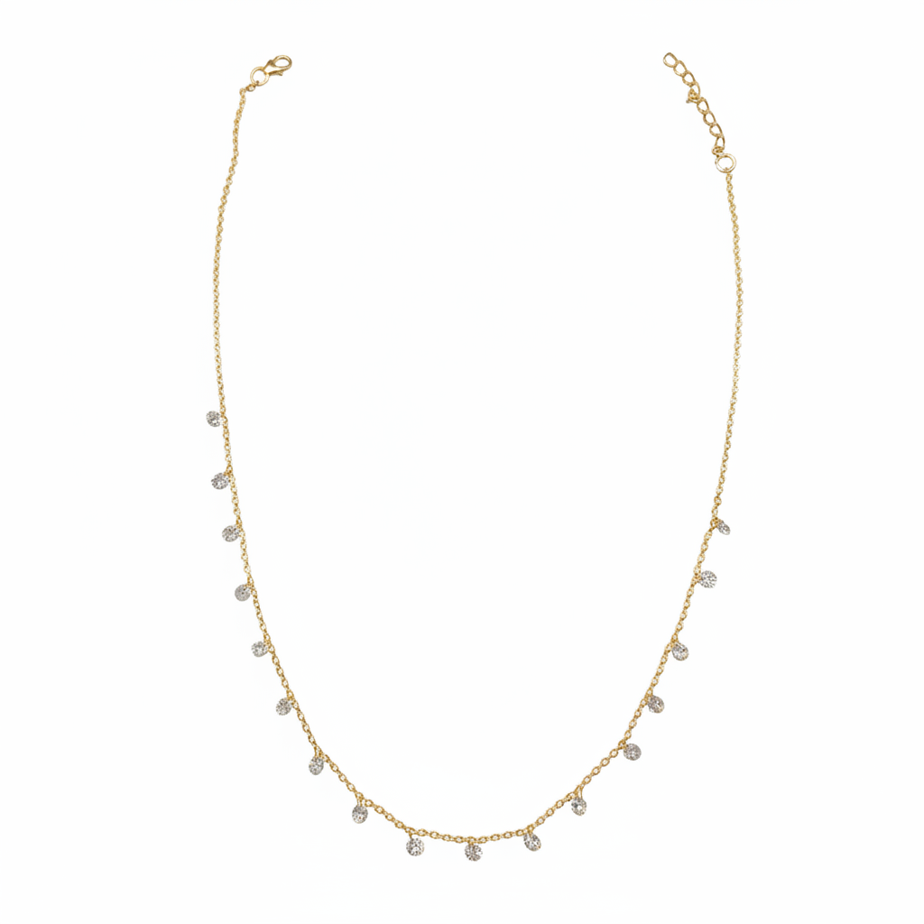 925 silver gold plated crystal chain necklace on white background
