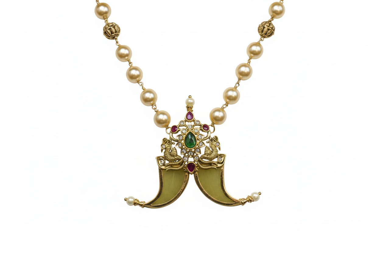 Traditional Puligoru Locket with Pearls Chain