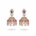 Rose gold CZ jhumka earrings pink - white background product shot