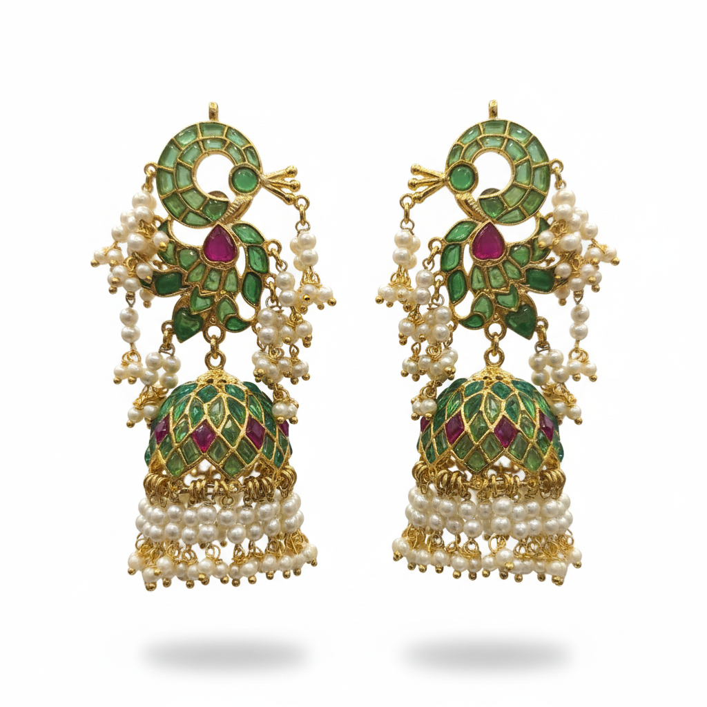 Peacock Emerald Green Jhumka - White Background