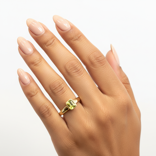Gold Peridot Green Slim Bezel Ring - Lifestyle