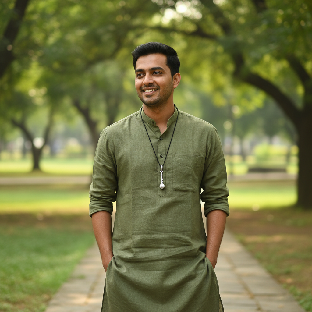 Man wearing Hanuman Gada Locket on black thread