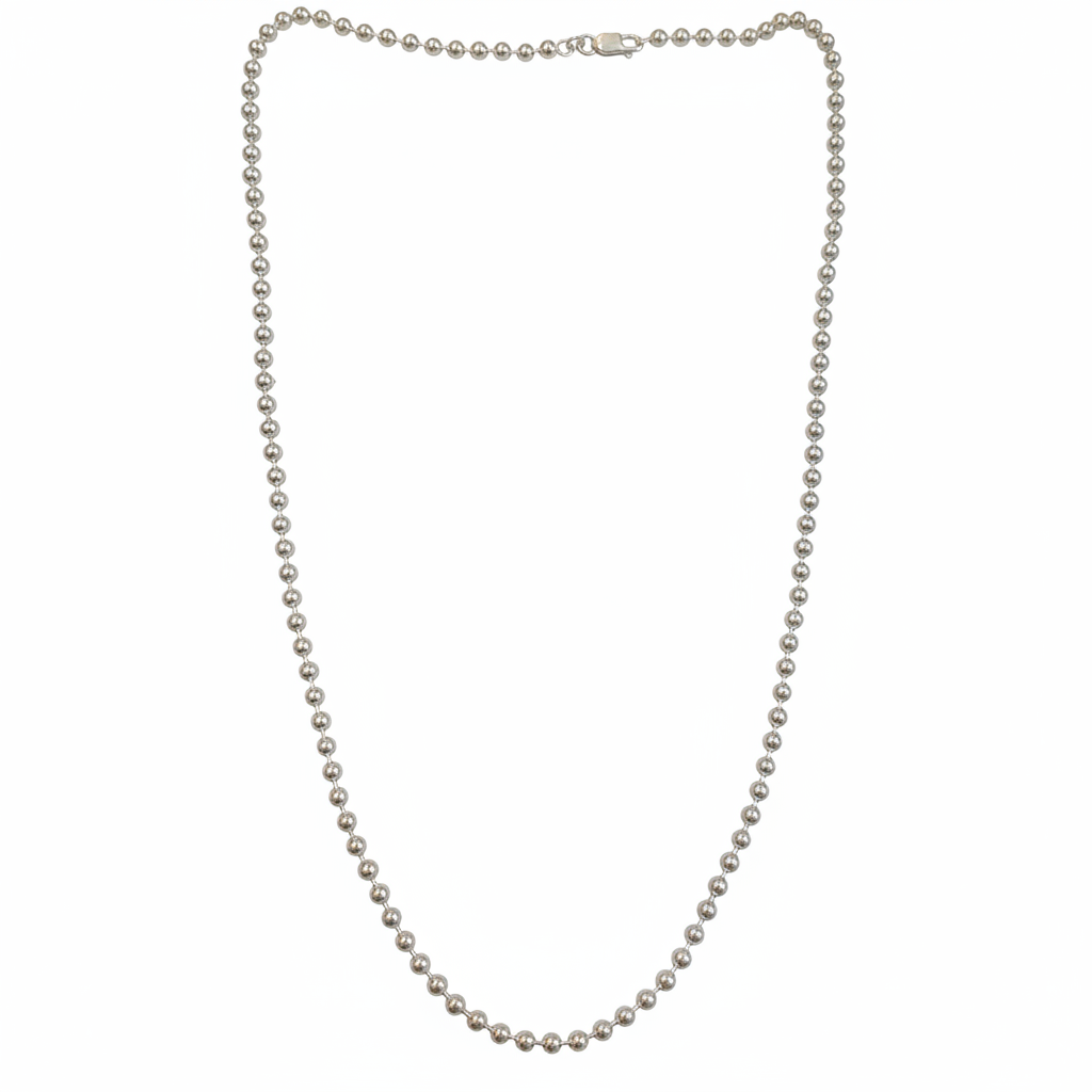925 Sterling Silver Ball Chain on White Background