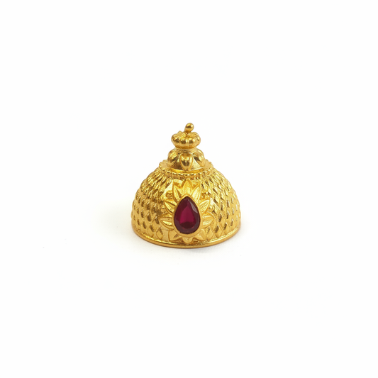 Gold low dome mukut for Hindu deity idol - white background
