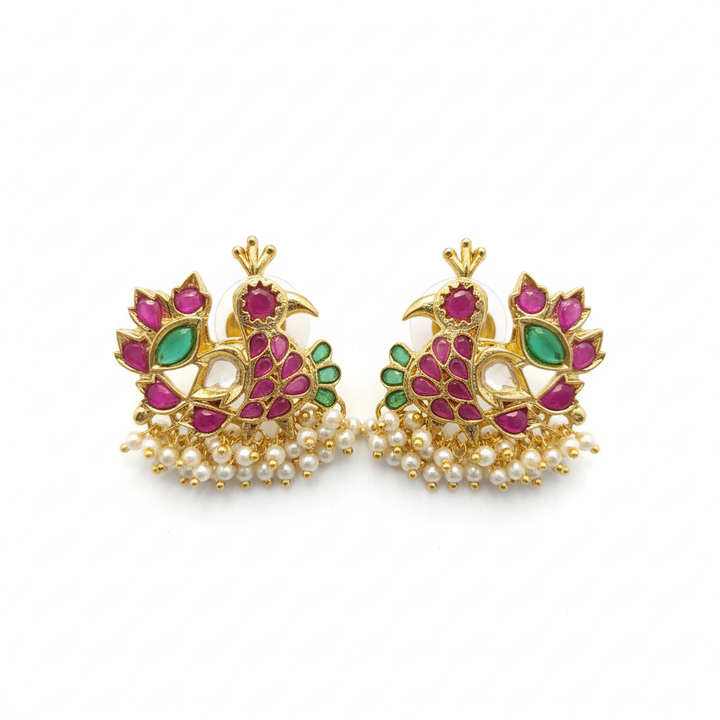 Kempu Duck Earrings on white background
