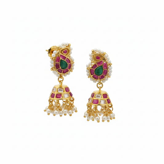 Small Kempu Polki Jhumki on white background