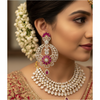 CZ Open Lattice Chandbali Earrings - Ruby Pink On-Model Bridal