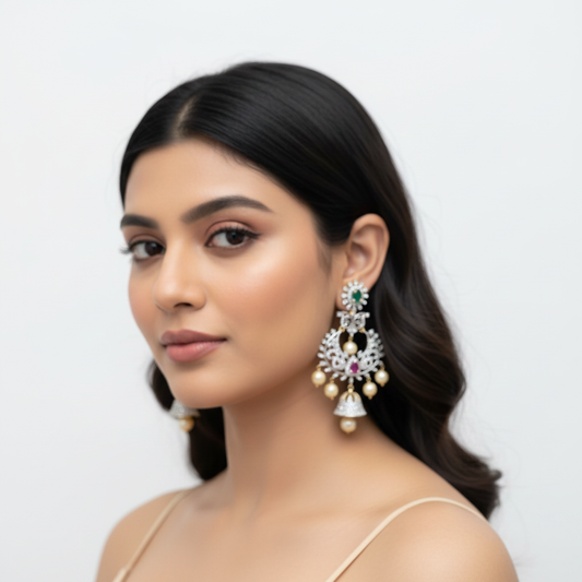 Model wearing Diamond Replica Chandbali Earrings - ASP Fashion Jewellery