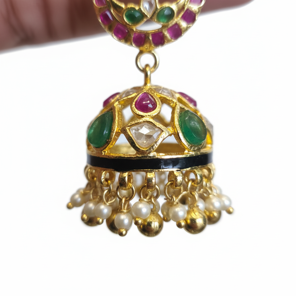 Polki Kundan Jhumka - Macro Gemstone Detail
