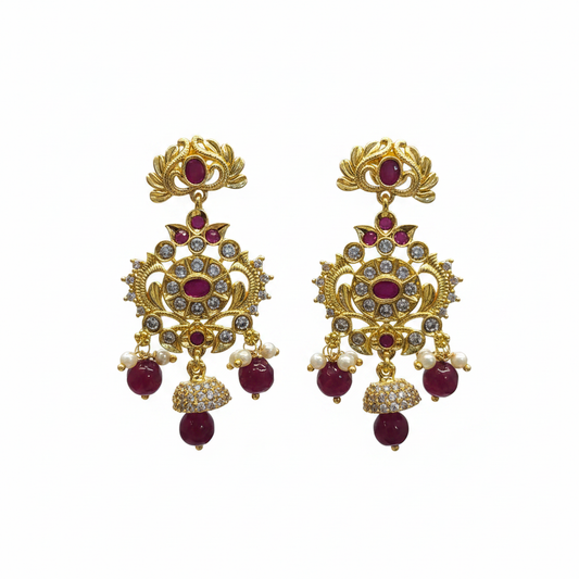 Ruby Peacock Chandbali - White Background