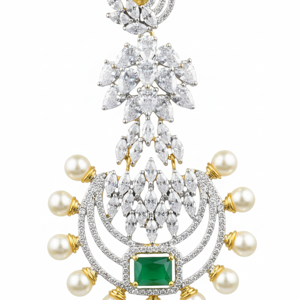 CZ Marquise Chandbali Earrings - Macro Detail Shot