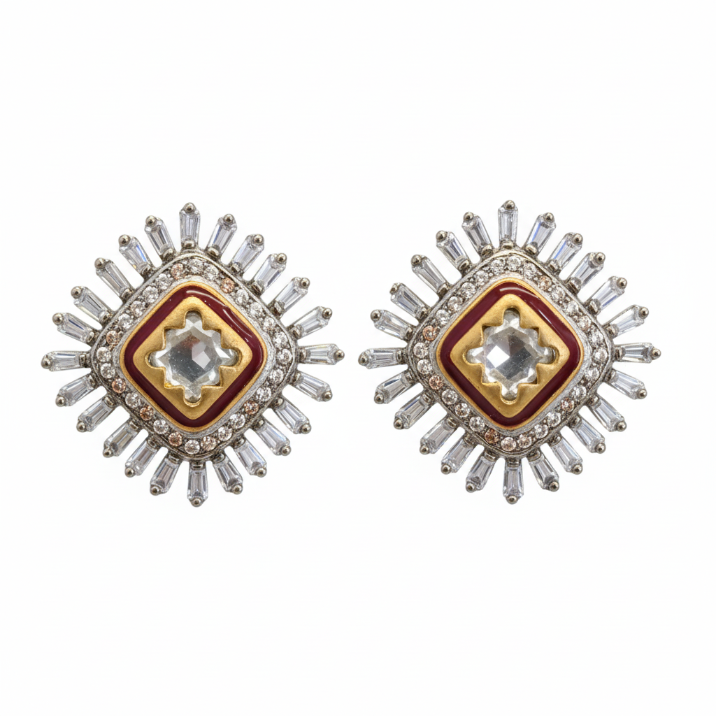 Kundan CZ Studs – Close-Up Detail