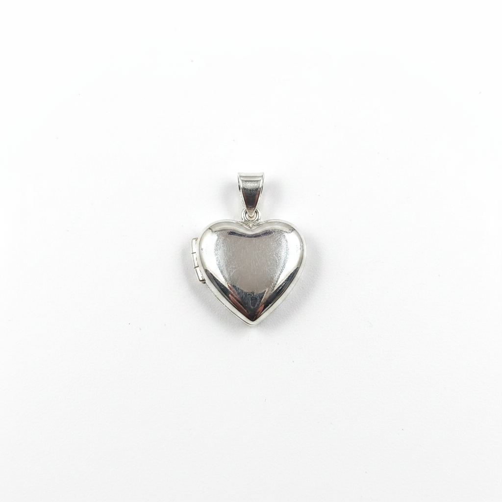 Silver Heart Locket Pendant – white background