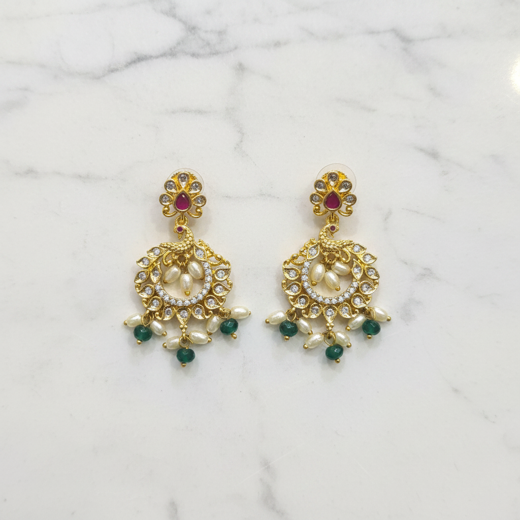 Emerald Chandbali Earrings - Flat Lay Marble