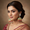 Model wearing 360° Rotating CZ Jhumki Multi Colour