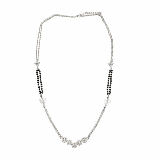 925 Silver Black Beads Mangalsutra Necklace with Diamond Pendant