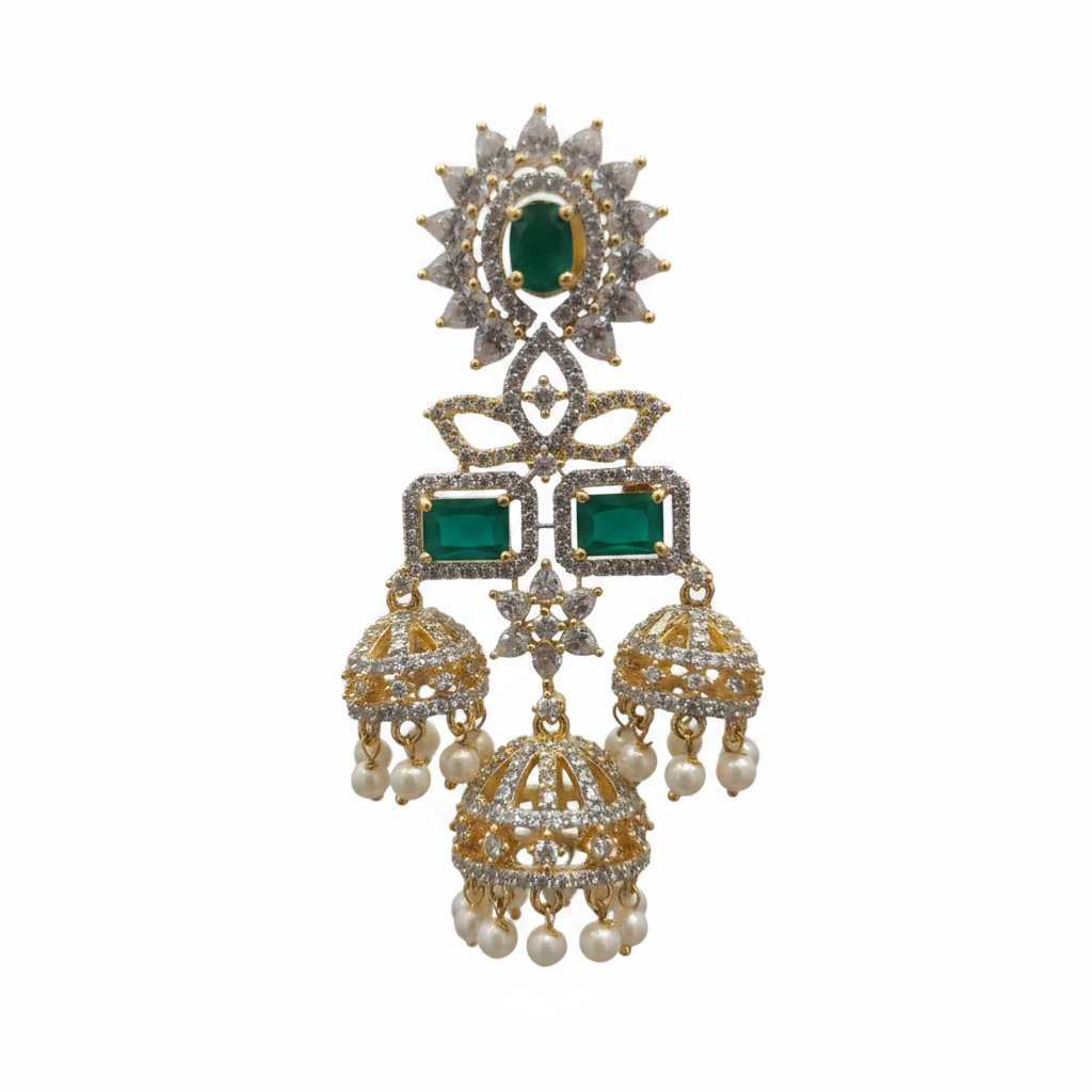 American Diamond Chandbali Earrings - Macro Detail Shot