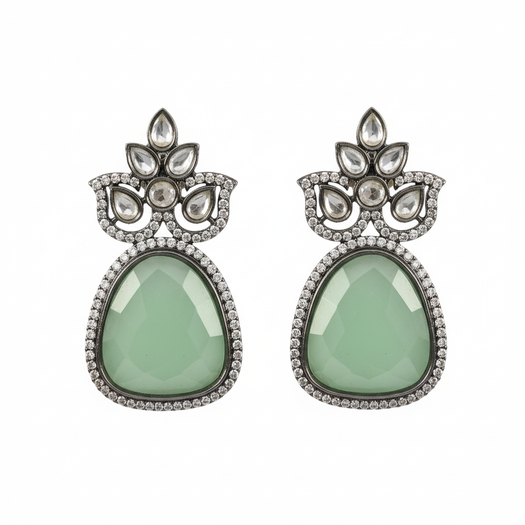Victorian Kundan Earrings - Mint Green