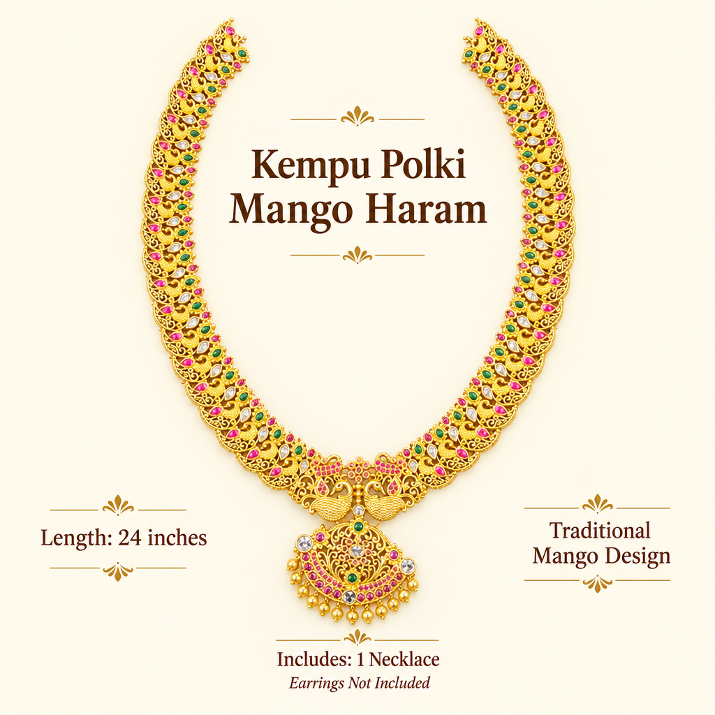 Kempu polki mango haram specifications, 24 inches, necklace only, no earrings