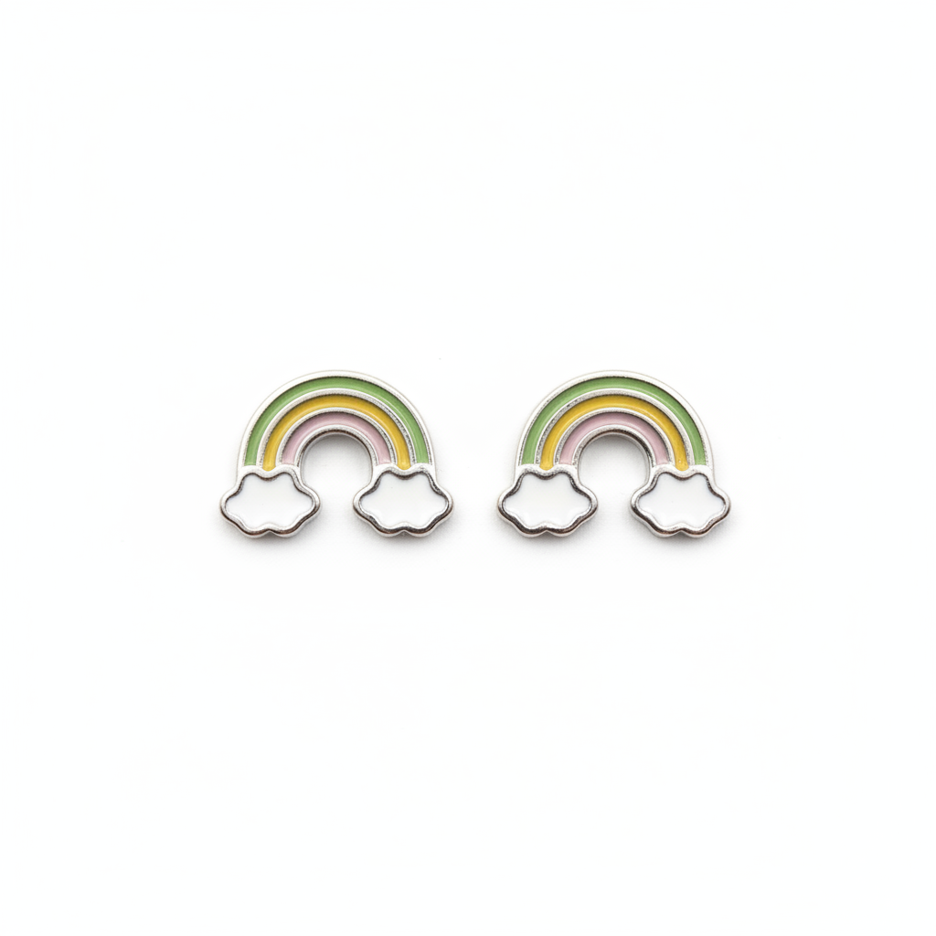 925 Silver Rainbow Cloud Earrings for Kids - Colorful Enamel Studs