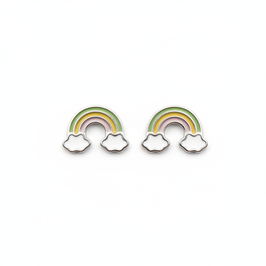 925 Silver Rainbow Cloud Earrings for Kids - Colorful Enamel Studs