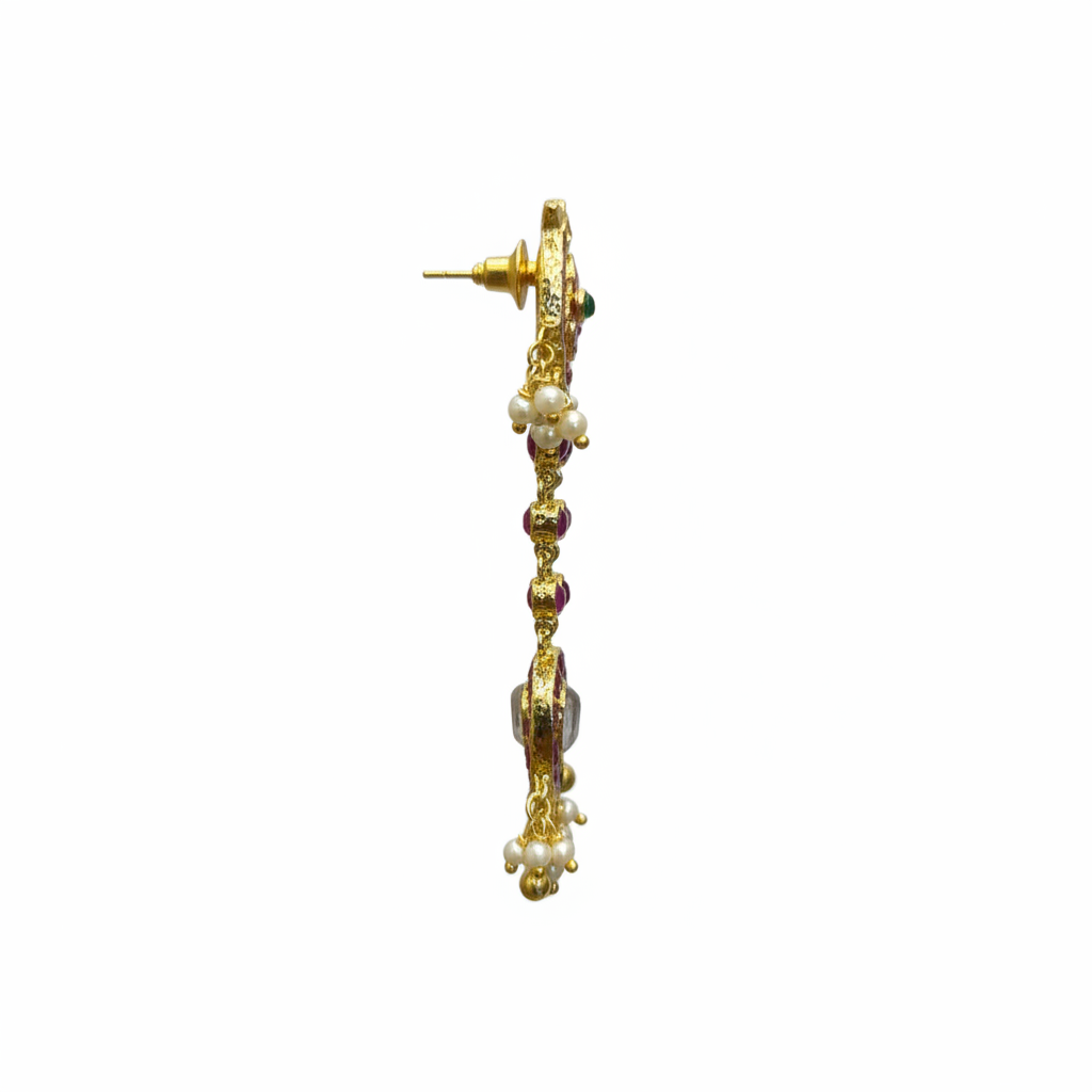 Kempu Polki Long Chandelier Earrings - Side Profile